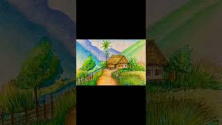 Village art ytshorts watercolorpainting youtubeshorts art viralvideo [upl. by Auqenahc]