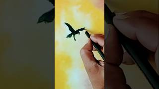 Sunset landscape painting flying bird sunset scenery shorts vairaltrending [upl. by Emilio594]