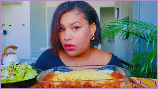 CHEESY LASAGNA SALAD MUKBANG  storytime [upl. by Anhavas]