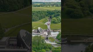 The famous Falkirk Wheel rotating timelapse drone falkirk scotland canal [upl. by Lola]