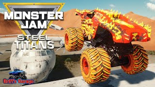 MONSTER JAM STEEL TITANS FREESTYLE PLAYGROUND 3  Airplane Jumps crashes and funny moments [upl. by Crispa]