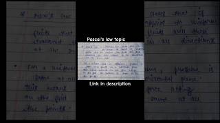 pascals law topicphysics class 11 chapter 10 notesshorts trending shortsvideo viral notes [upl. by Daas]