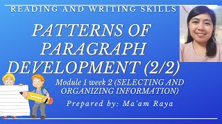 WEEK1 MODULEPATTERNS OF PARAGRAPH DEVELOPMENT 22READING AND WRITING SKILLSquotBISAYAquot VERSION [upl. by Retha]