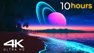 10 Hours Loop  Bioluminescent Beach Screensaver Live Wallpaper  4K Ultra HD [upl. by Nonaihr]