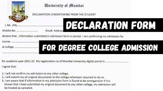 How to Fill Declaration Form for Degree College Admission Online Admission for Degree Colleges 2021 [upl. by Innek]