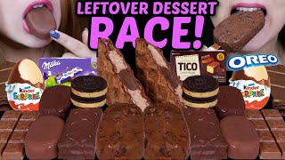 ASMR LEFTOVER DESSERT RACE TICO ICE CREAM KINDER JOY EGGS MILKA MILKINIS CHOCOLATE WAFFLES 먹방 [upl. by Malti899]