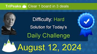 Microsoft Solitaire Collection TriPeaks  Hard  August 12 2024 [upl. by Creedon99]