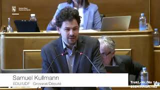 Votum von EDUGrossrat Samuel Kullmann zu kostenlosen ZeitungsAbos für 18jährige [upl. by Jeffries638]