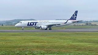 LOT Airlines Embraer E190STD  Taxiing And Takeoff at Glasgow Airport [upl. by Eenahc145]