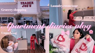 VLOG♡ new apartment series Trader Joe’s trip laundry room decor unpacking decluttering amp haul [upl. by Arelus]