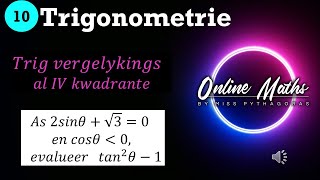 Graad 10 Trig Les8 Oplos van Trig vergelykings al vier kwadrante [upl. by Lavona]