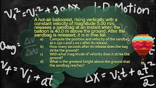 Physics Problems  1D Motion  Solving Motion with Constant Acceleration Problems  Hot Air Balloon [upl. by Nahtal3]