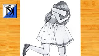 how to draw a Girl hugging best friend  Draw step by step  Friendship drawing  Easy drawing [upl. by Aicelaf731]