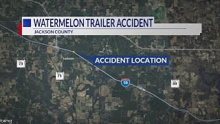 One seriously injured in crash pulling a trailer full of watermelons in Jackson County [upl. by Ibbison]