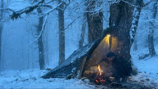 Can I survive 4 days in the winter forestCamping in heavy snow building a shelter [upl. by Arehsat]