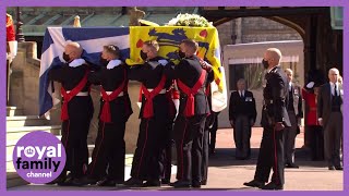 The Duke of Edinburghs Coffin Arrives at St Georges Chapel [upl. by Aihsein]