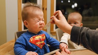 5 Babies Try Solids For The First Time  Freels Quintuplets First Foods [upl. by Eadmund]