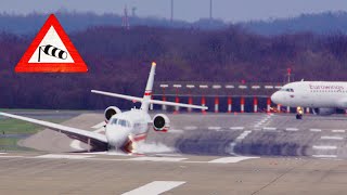 Extremer Sturm Eberhard bis 120 kmh am Düsseldorf Airport  Crosswind und durchstartende Flugzeuge [upl. by Llerrat]