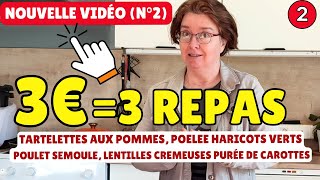 🔥 Défi n°2  3€  3 repas 💸  🍏 Tartelettes aux pommes 🥘 poêlée gourmande amp 🥕 lentilles crémeuses [upl. by Weatherley997]