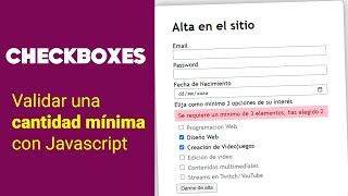 ¿No sabés cómo validar una cantidad mínima de checkbox con javascript Mirá este ejemplo MUY SIMPLE [upl. by Alemap649]