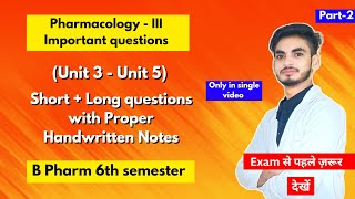 Pharmacology 6th semester important questions। B Pharm। Short and long Questions। Part2। Shahruddin [upl. by Retse]