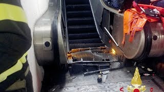 Escalator accident in Rome subway station injures soccer fans [upl. by Sydalg148]