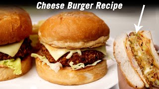 Cheese Burger Recipe  CRUNCHY CHEESY Veg Burger in Fast Food Style  CookingShooking [upl. by Ralf]