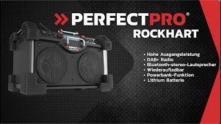 PerfectPro ROCKHART Baustellenradio BLUETOOTH DAB UKW USB AUXIN MP3 LITHIUM ACCU [upl. by Bettine610]