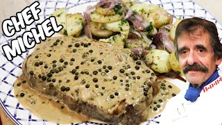 steak au poivre vert avec pommes de terre lyonnaise [upl. by Rehpotsyrk455]