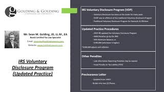 IRS Voluntary Disclosure Program  2020 Updated Offshore Voluntary Disclosure Practice Guide [upl. by Aennyl]