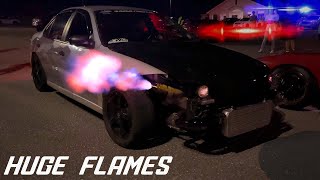 HUGE FLAMES SHOT AT INSANE CAR MEET COPS CALLED [upl. by Llerol]