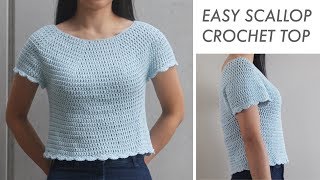 Easy Crochet Scallop Top DIY Tutorial [upl. by Ahsieker299]