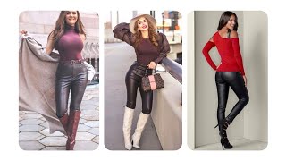 Beautiful Leather Leggings amp Pants with Heels amp Shoes Combination Ideas [upl. by Voorhis]