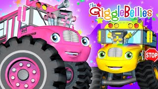 Wheels on the Bus  Pink Purple Yellow and Rainbow Bus 🌈  GiggleBellies Monster Trucks [upl. by Kilroy723]