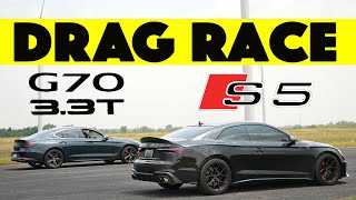 500BHP Battle Tuned Genesis G70 3 3 vs Tuned Audi S5 Drag Race [upl. by Coltin]