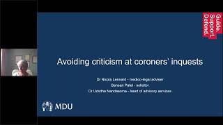 MDU webinar Avoiding criticism at coroners inquests [upl. by Asial525]