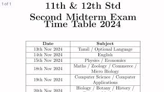 11th amp 12th 2nd Midterm Exam Time Table 2024  12th 11th Second Mid term Exam Time Table 2024 [upl. by Bevus736]