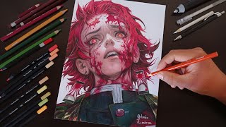 Dibujando a Tanjiro Kamado🔥 SEMIREALISTA 🔥Kimetsu no Yaiba  Demon Slayer  paso a pasoHow to draw [upl. by Jeanine273]