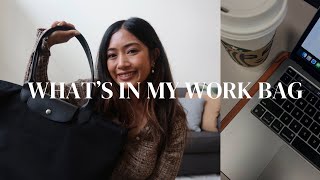 WHAT’S IN MY BAG  Work bag  Longchamp Le Pliage  Organizational Things  Christina Joann [upl. by Kristal]