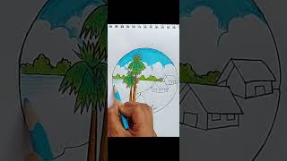 Village Art  গ্রামের প্রকৃতি। art video village creative drawing winter [upl. by Irpac]