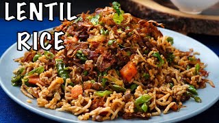 How To Cook PERFECT FLUFFY LENTIL amp RICE WITH CARAMELIZED ONIONS [upl. by Rebm]