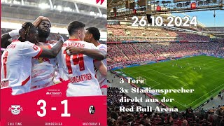 Heimsieg ⚽️ Stadionsprecher ⚽️ neue Torhymne ⚽️ RB Leipzig vs SC Freiburg 26102024 [upl. by Dorolice]