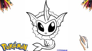 COMO DESENHAR O POKÉMON VAPOREON CHIBI  HOW TO DRAW POKÉMON VAPOREON CHIBI [upl. by Magee]