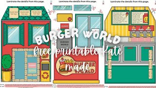 Burger world  free printable  clear PDF  Kate made  Kesiya’s art amp craft studio [upl. by Alleb248]