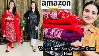 Winter Wear Amazon Haul Starting ₹472 Velvet Kurta Set Woolen Kurti Soft Woolen Kurta Shikha [upl. by Ole]