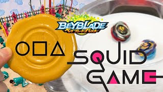 SQUID GAME DALGONA CANDY BEYBLADE CHALLENGE  Honeycomb Battle Death Game  Beyblade Burst DB [upl. by Lipscomb]