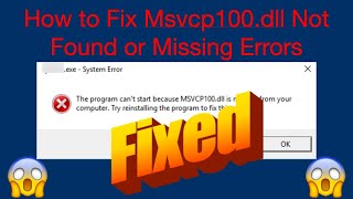 How To Fix MSVCP100dll Error  MSVCP100dll Not Found  MSVCP100dll Missing [upl. by Zennie]