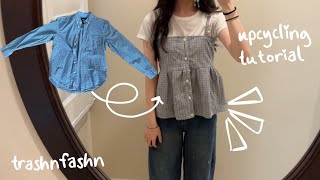 UPCYCLING TUTORIAL Button Up Dress Shirt to Flowy Summer Top  trashnfashn [upl. by Ambrose]