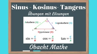 SINUS  KOSINUS  TANGENS berechnen  Übungen mit Lösungen  ObachtMathe [upl. by Leora856]