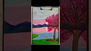 PAINTING A LANDSCAPE SUNLIGHT AND CHERRY BLOSSOM WITH ACRYLIC PAINTS [upl. by Ailuy]